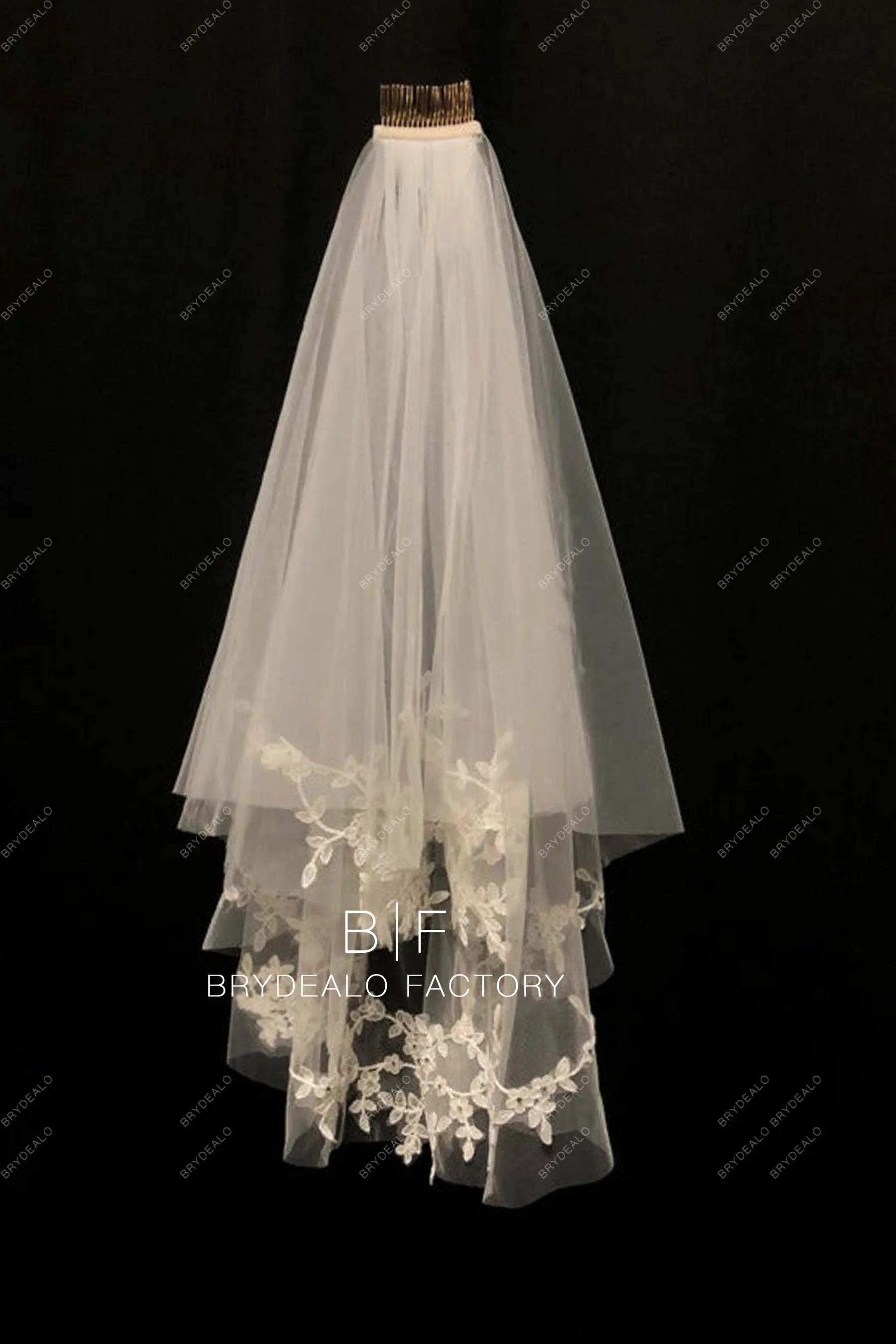 Elbow Length Wedding Veil Two-Tiered Lace Bridal Veil