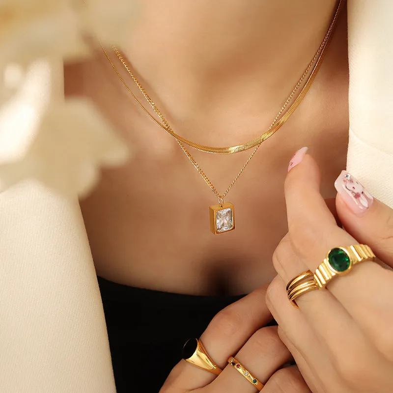 Elegant Gold-Plated Titanium Steel Necklace with Zircon Pendant