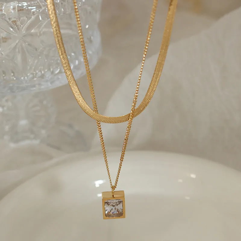 Elegant Gold-Plated Titanium Steel Necklace with Zircon Pendant