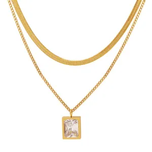 Elegant Gold-Plated Titanium Steel Necklace with Zircon Pendant