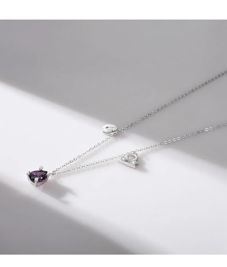 Elegant Korean Style Sterling Silver Libra Necklace with Zircon Embellishment