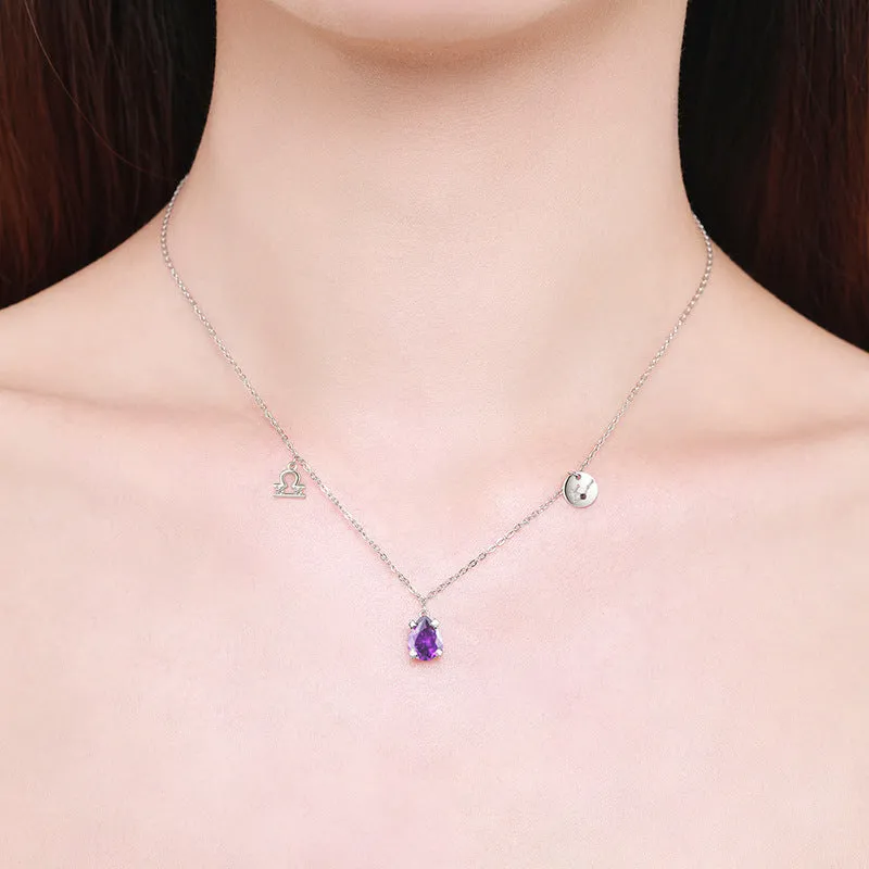 Elegant Korean Style Sterling Silver Libra Necklace with Zircon Embellishment