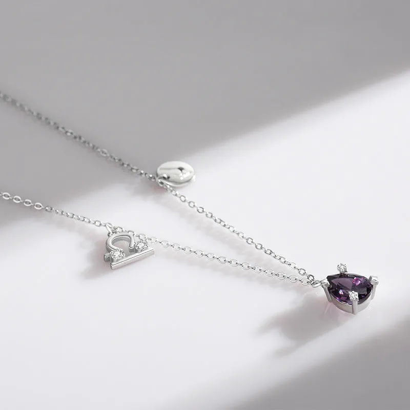 Elegant Korean Style Sterling Silver Libra Necklace with Zircon Embellishment