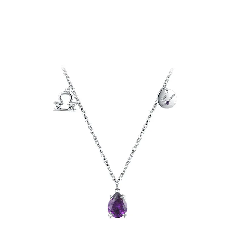 Elegant Korean Style Sterling Silver Libra Necklace with Zircon Embellishment