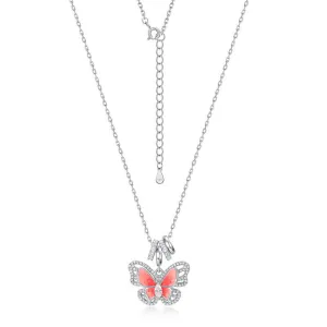 Enamel Red Butterfly Pendant Zircon Sterling Silver Necklace