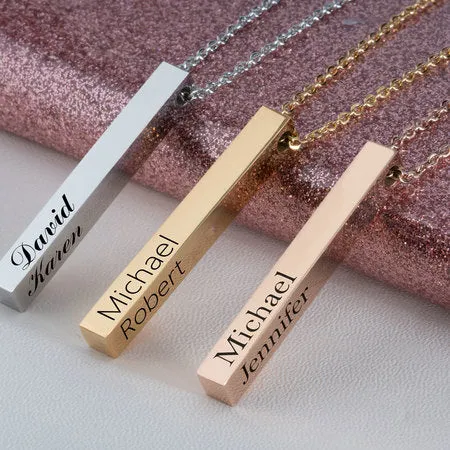 Engraved 3D Bar Necklace 24k Gold Plated