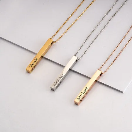 Engraved 3D Bar Necklace 24k Gold Plated