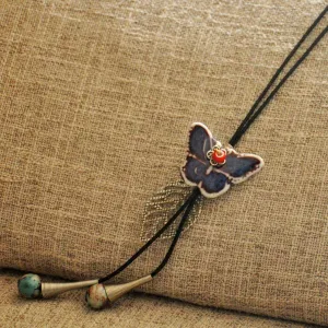 Ethnic style creative jewelry butterfly sweater chain necklace women Jingdezhen ceramic jewelry