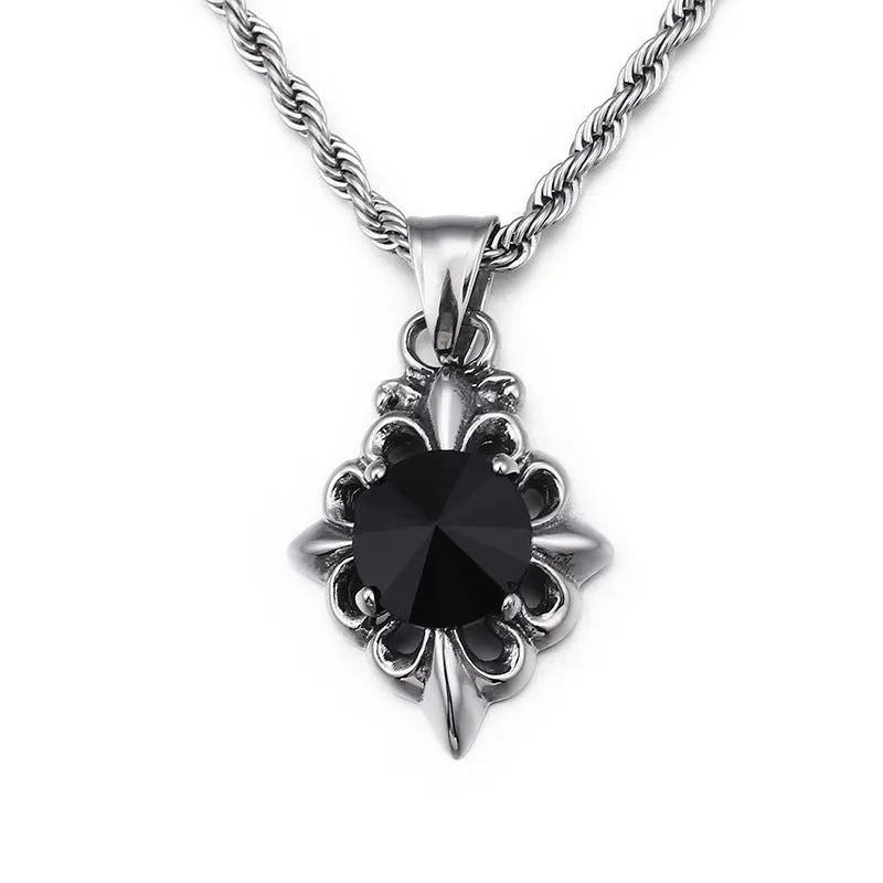 European Retro Zircon Cross Flower Pendant Sweater Chain - Wholesale Titanium Steel Jewelry