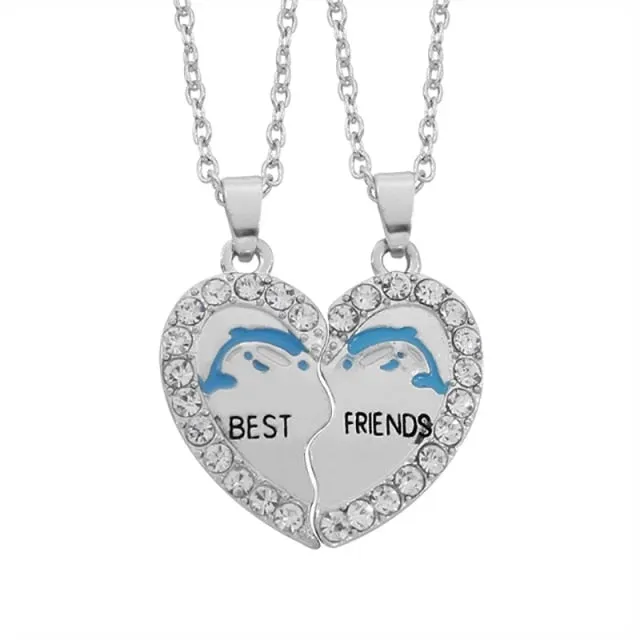 Fashion Best Friends Honey Love Couple Pendant Necklace2 Pcs/ Set  Rainbow Broken Heart Choker Gift Friendship Jewelry Wholesale