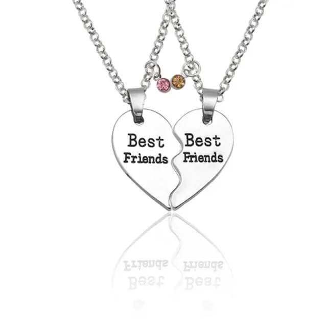 Fashion Best Friends Honey Love Couple Pendant Necklace2 Pcs/ Set  Rainbow Broken Heart Choker Gift Friendship Jewelry Wholesale