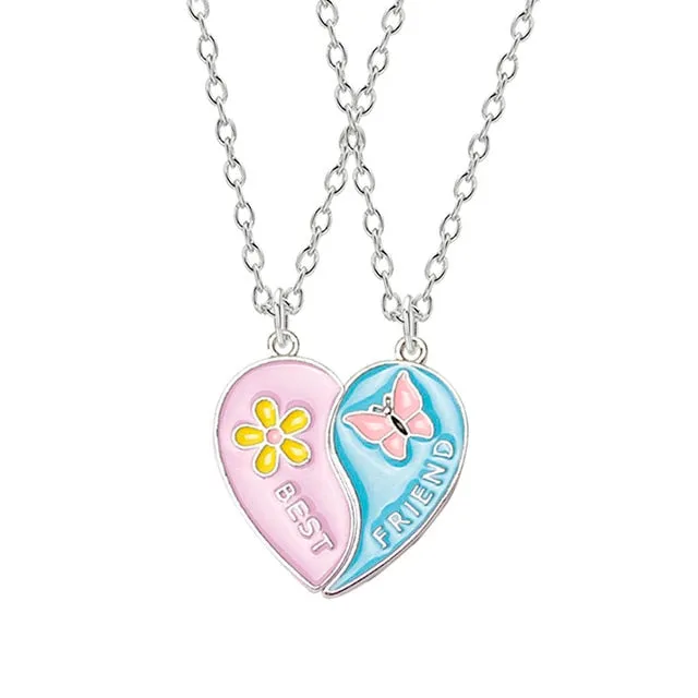 Fashion Best Friends Honey Love Couple Pendant Necklace2 Pcs/ Set  Rainbow Broken Heart Choker Gift Friendship Jewelry Wholesale