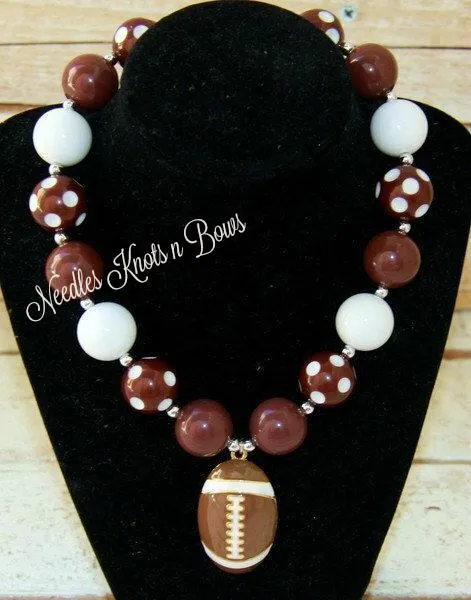 Football Necklace, Football Chunky Bead Bubblegum Necklace