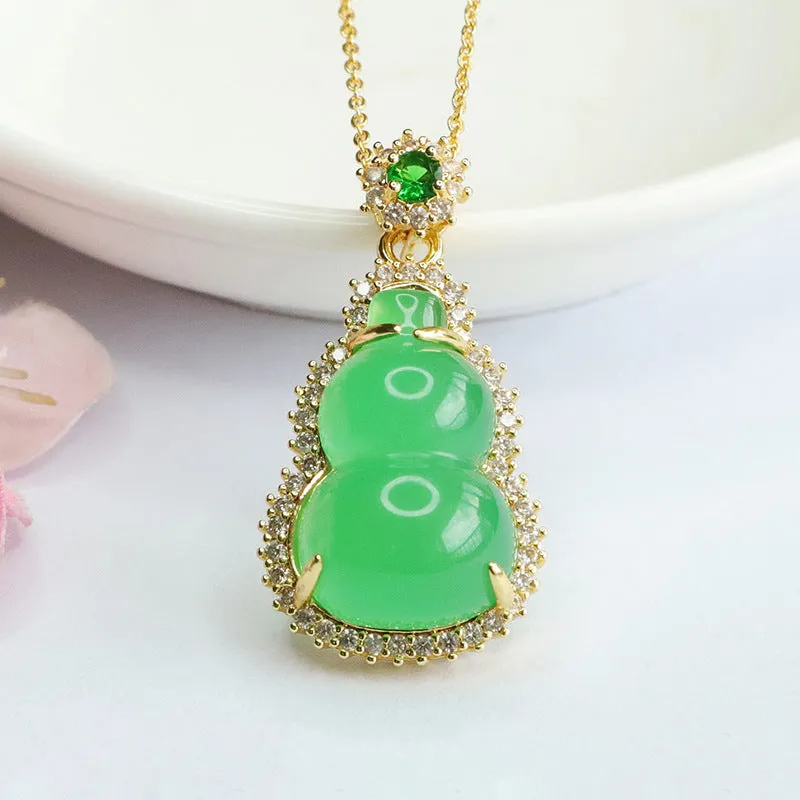 Fortune's Favor Sterling Silver Necklace with Green Chalcedony Gourd Pendant