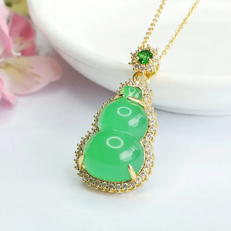 Fortune's Favor Sterling Silver Necklace with Green Chalcedony Gourd Pendant