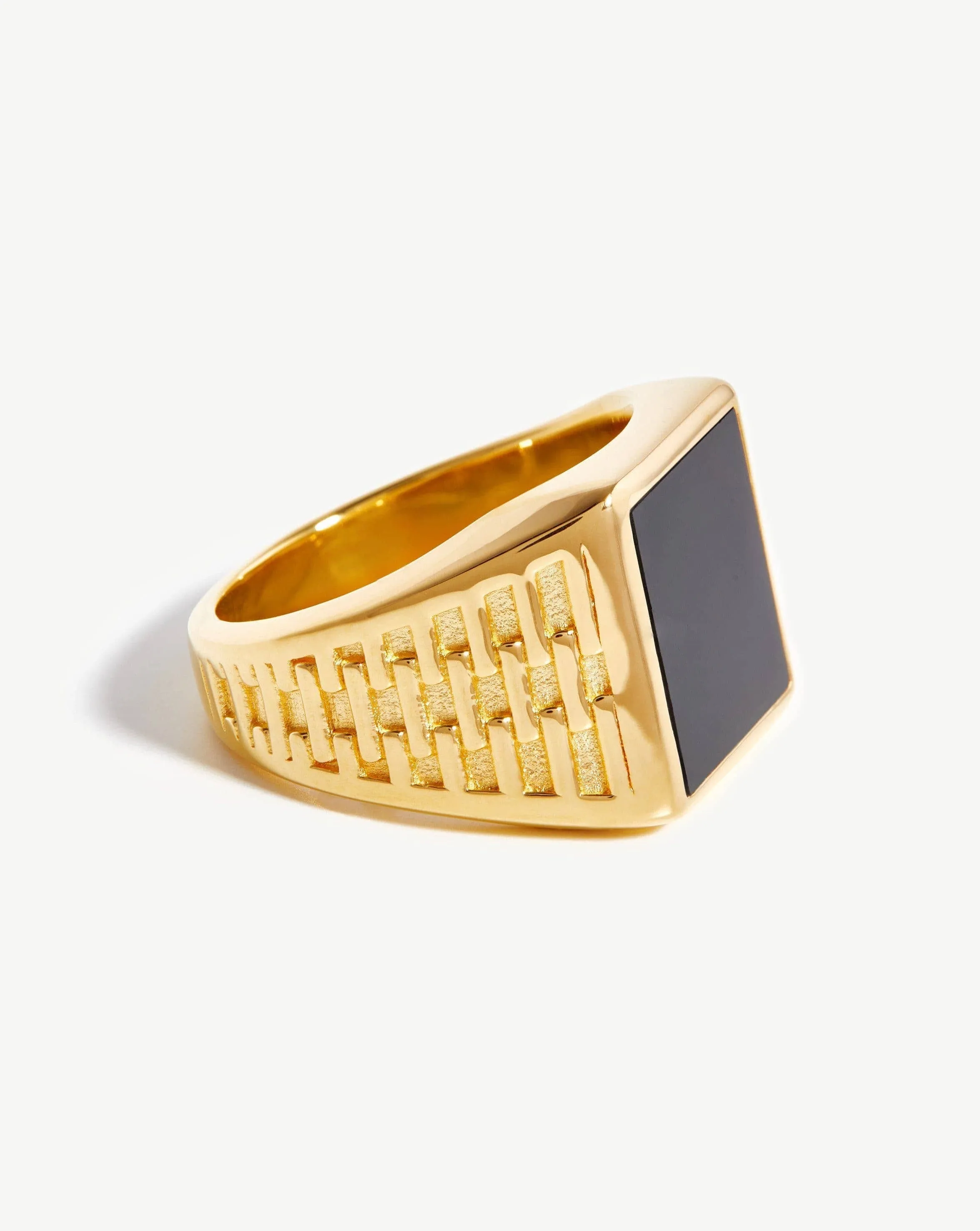 Fused Woven Gemstone Square Signet Ring | 18ct Gold Vermeil/Black Onyx