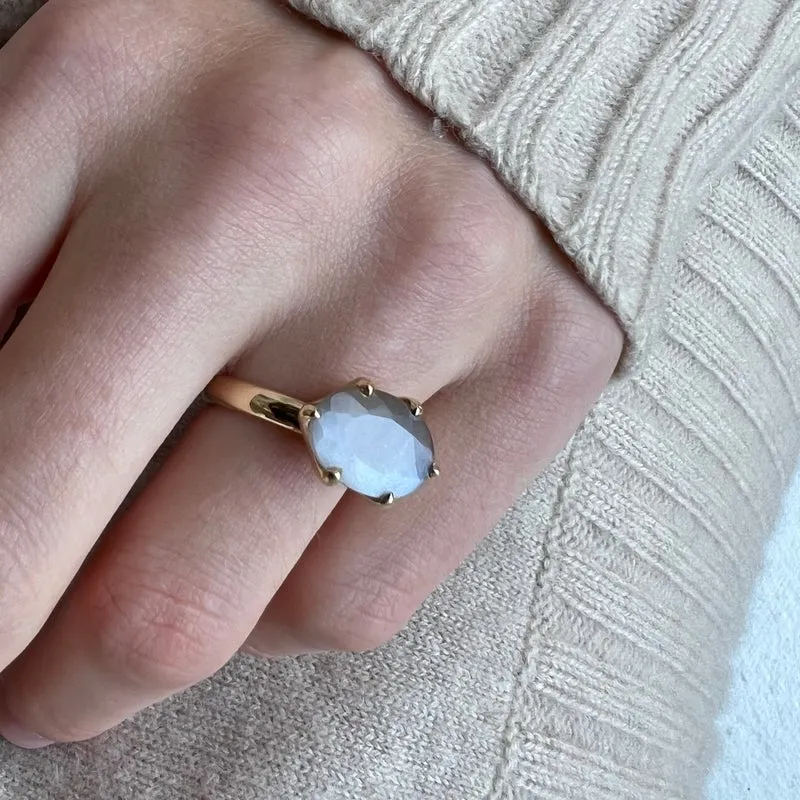 Gigi Ring, Grey Moonstone, 9kt Yellow Gold