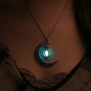 Glow In The Dark Crescent Moon Pendant Necklace