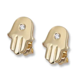 Gold Hamsa Earrings Choice of Diamond Stone Center