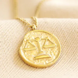 Gold Libra Zodiac Pendant Necklace