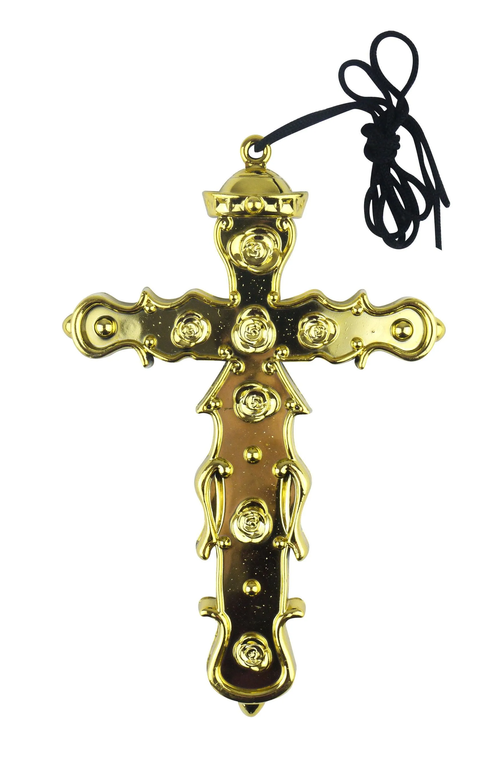 Gold Monk Cross Necklace 16 Cm with 74 Cm Cord Halloween Fancy Dress Party Cos