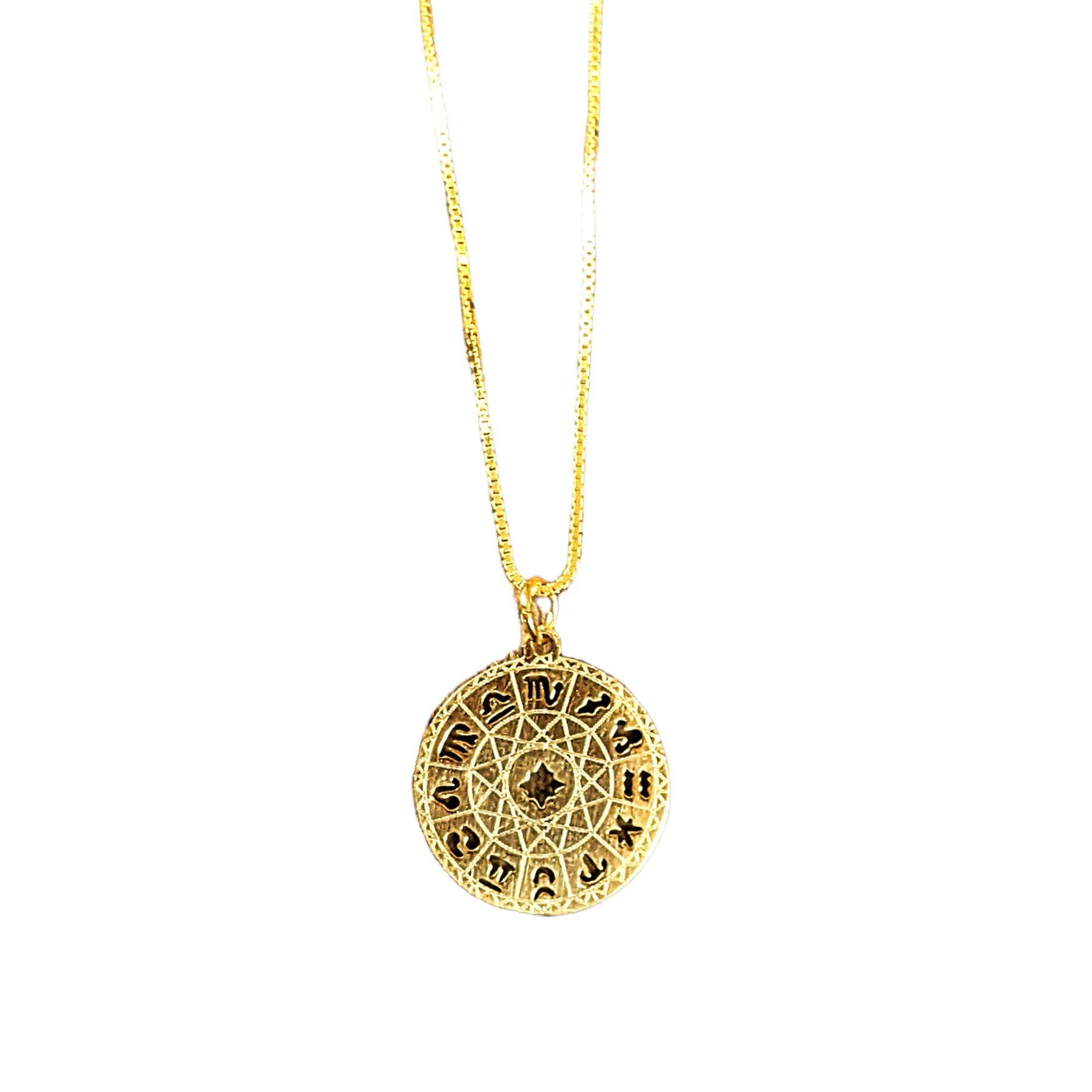 Gold Zodiac Wheel Chart necklace, adjustable up to 24 inches