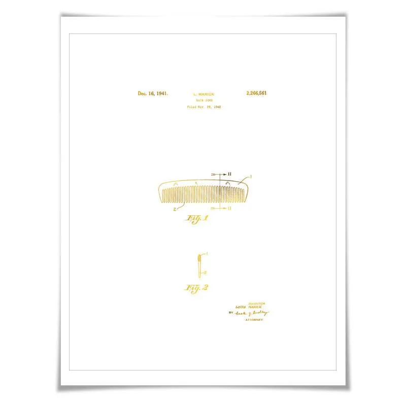 Hair Comb Gold Foil Patent Illustration. 7 Foil Colours. Beauty Salon Art Print. Hairdresser Poster.