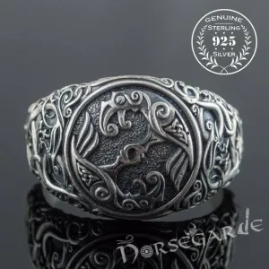 Handcrafted Urnes Style Ravens Ring - Sterling Silver