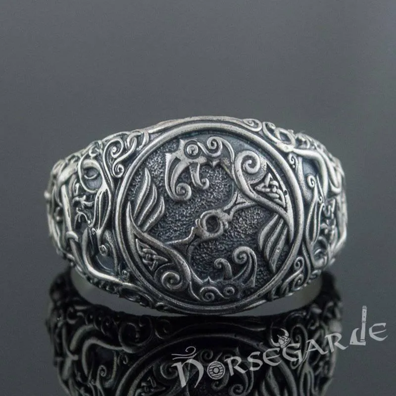 Handcrafted Urnes Style Ravens Ring - Sterling Silver