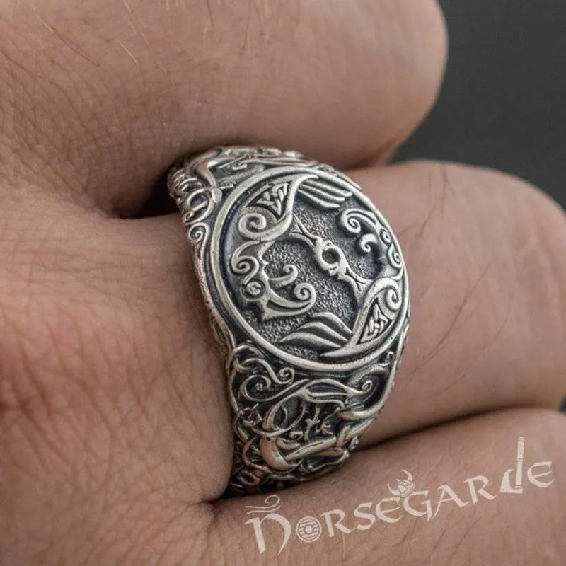 Handcrafted Urnes Style Ravens Ring - Sterling Silver