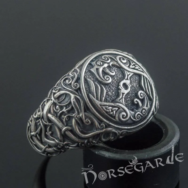 Handcrafted Urnes Style Ravens Ring - Sterling Silver