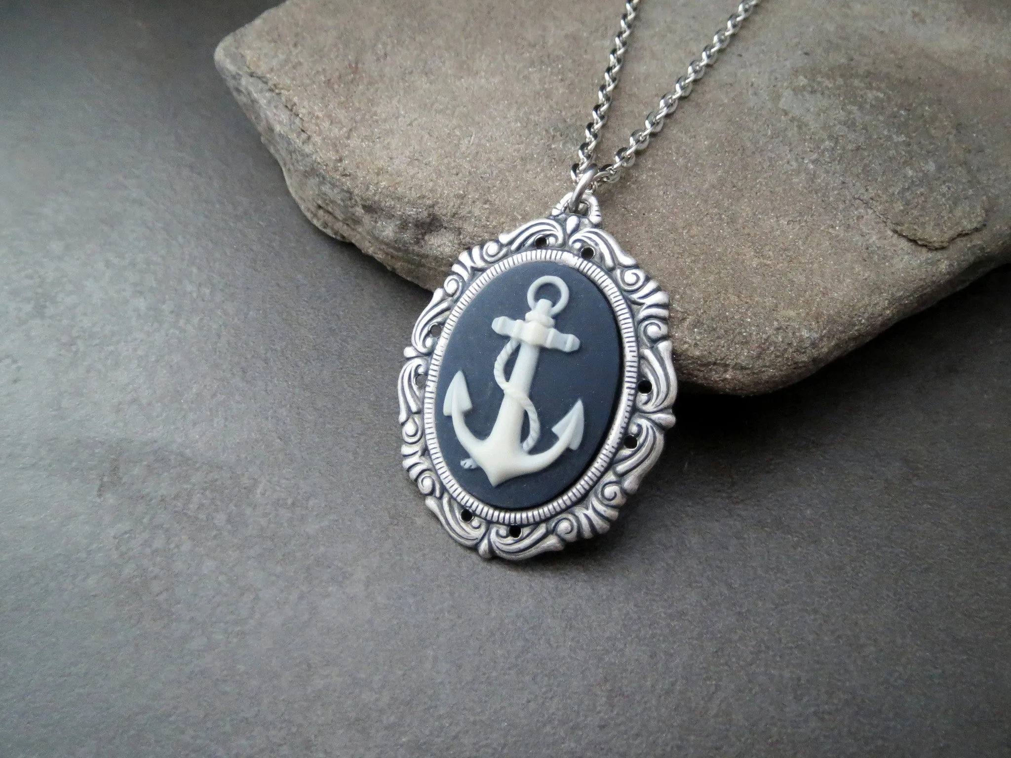 Handmade Nautical Anchor Cameo Necklace