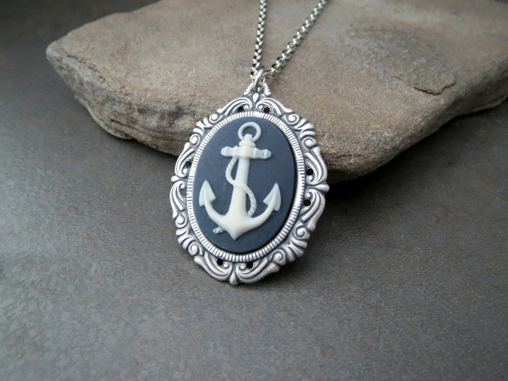 Handmade Nautical Anchor Cameo Necklace