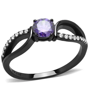 IP Black(Ion Plating) Stainless Steel Ring with AAA Grade CZ in Amethyst for Women Style DA003