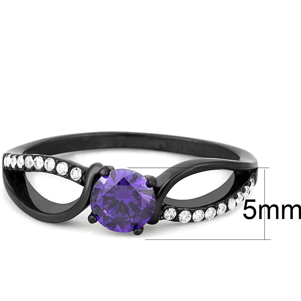 IP Black(Ion Plating) Stainless Steel Ring with AAA Grade CZ in Amethyst for Women Style DA003