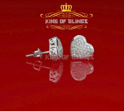 King of Blings- Aretes Para Hombre 925 White Silver 0.71ct Cubic Zirconia Heart Women's Earrings