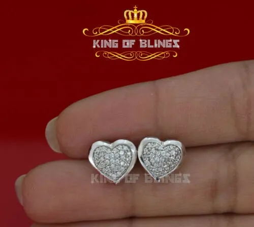 King of Blings- Aretes Para Hombre 925 White Silver 0.71ct Cubic Zirconia Heart Women's Earrings