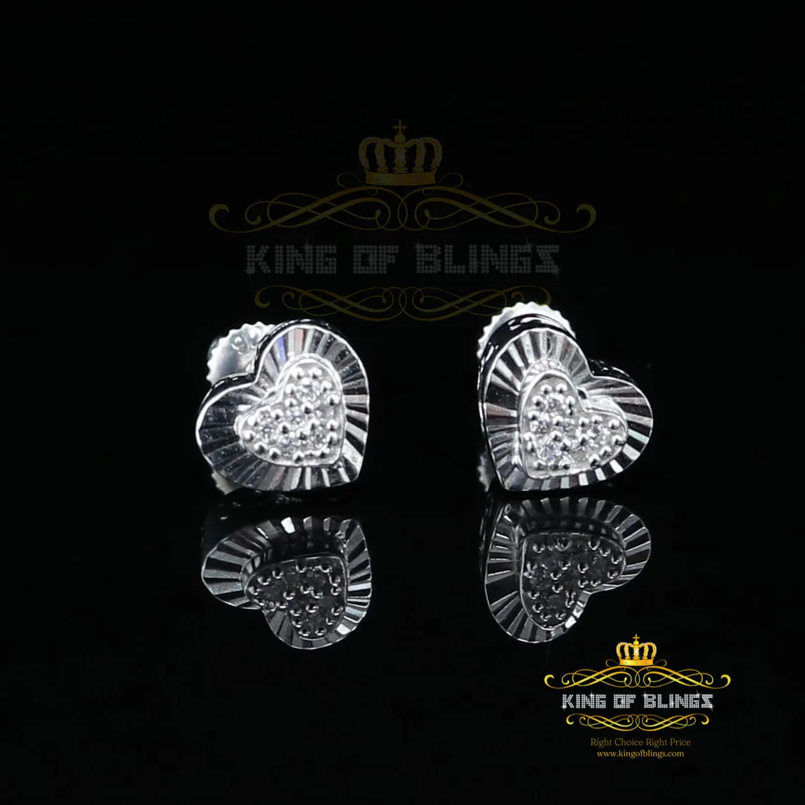 King of Blings- Aretes Para Hombre 925 White Silver 1.28ct Cubic Zirconia Heart Women's Earring