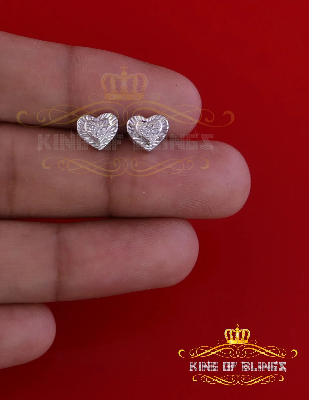 King of Blings- Aretes Para Hombre 925 White Silver 1.28ct Cubic Zirconia Heart Women's Earring