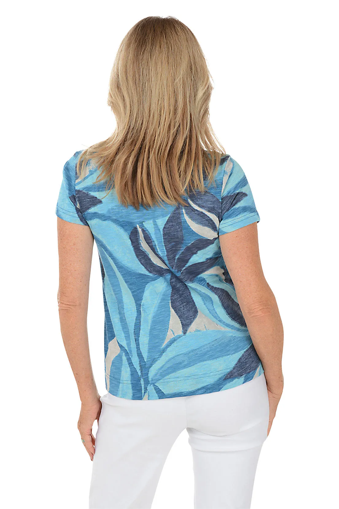 Lapis Swirling Petals V-Neck Tee