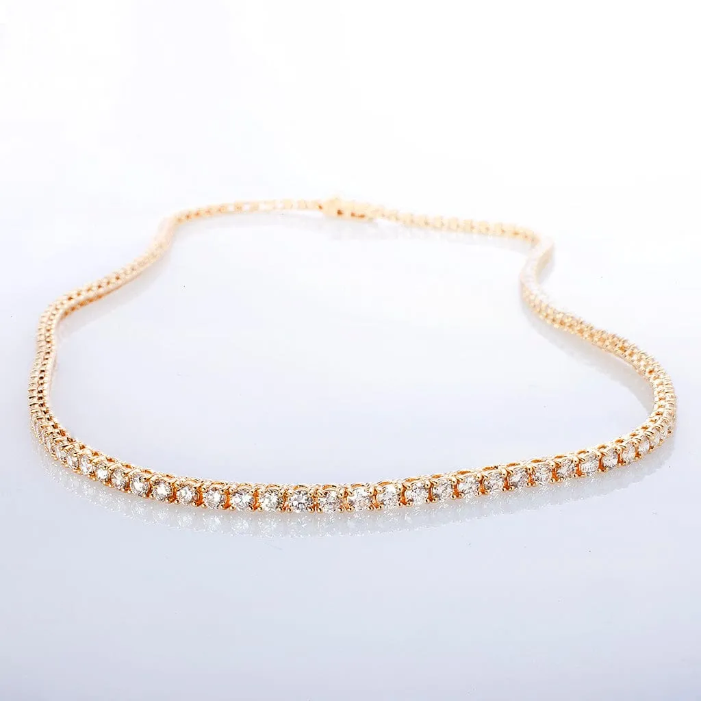 Large 14K Gold and Diamond Tennis Necklace 4-Prong Setting