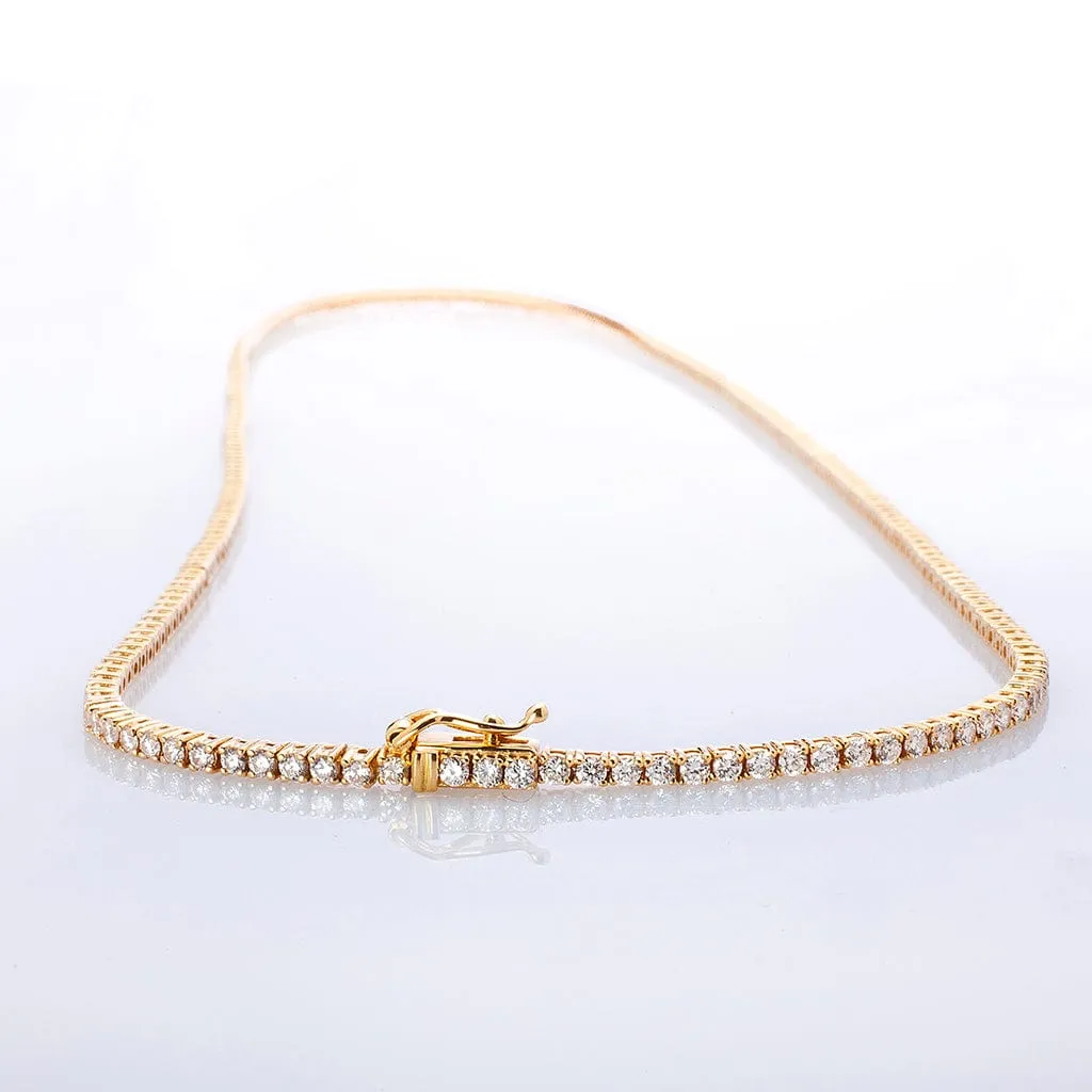 Large 14K Gold and Diamond Tennis Necklace 4-Prong Setting