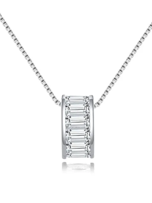 Large Barrel Necklace, .925 Sterling Silver Baguette Diamond Cubic Zirconia Waterproof Hypoallergenic Statement Necklace