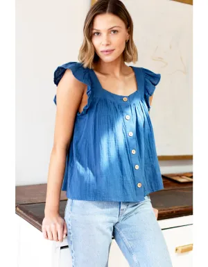 Laurent Flutter Top - Lapis Organic