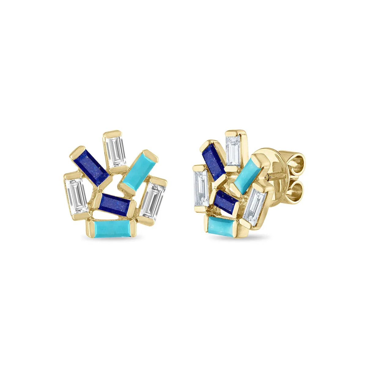 Medium Jubilation Studs: Diamonds, Turquoise and Lapis