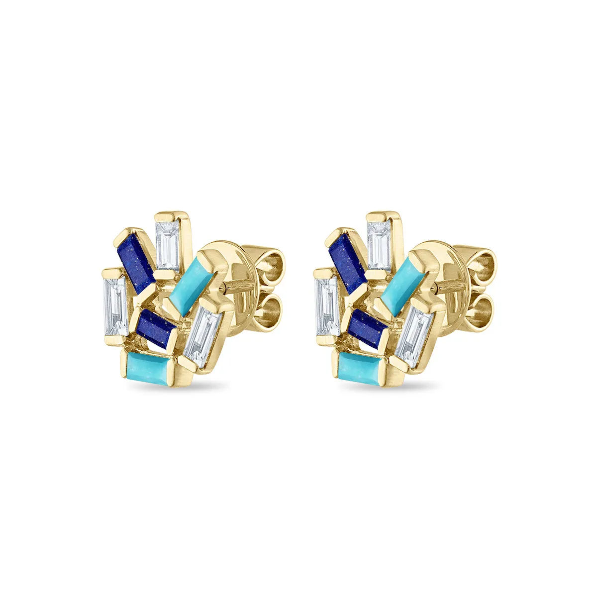 Medium Jubilation Studs: Diamonds, Turquoise and Lapis