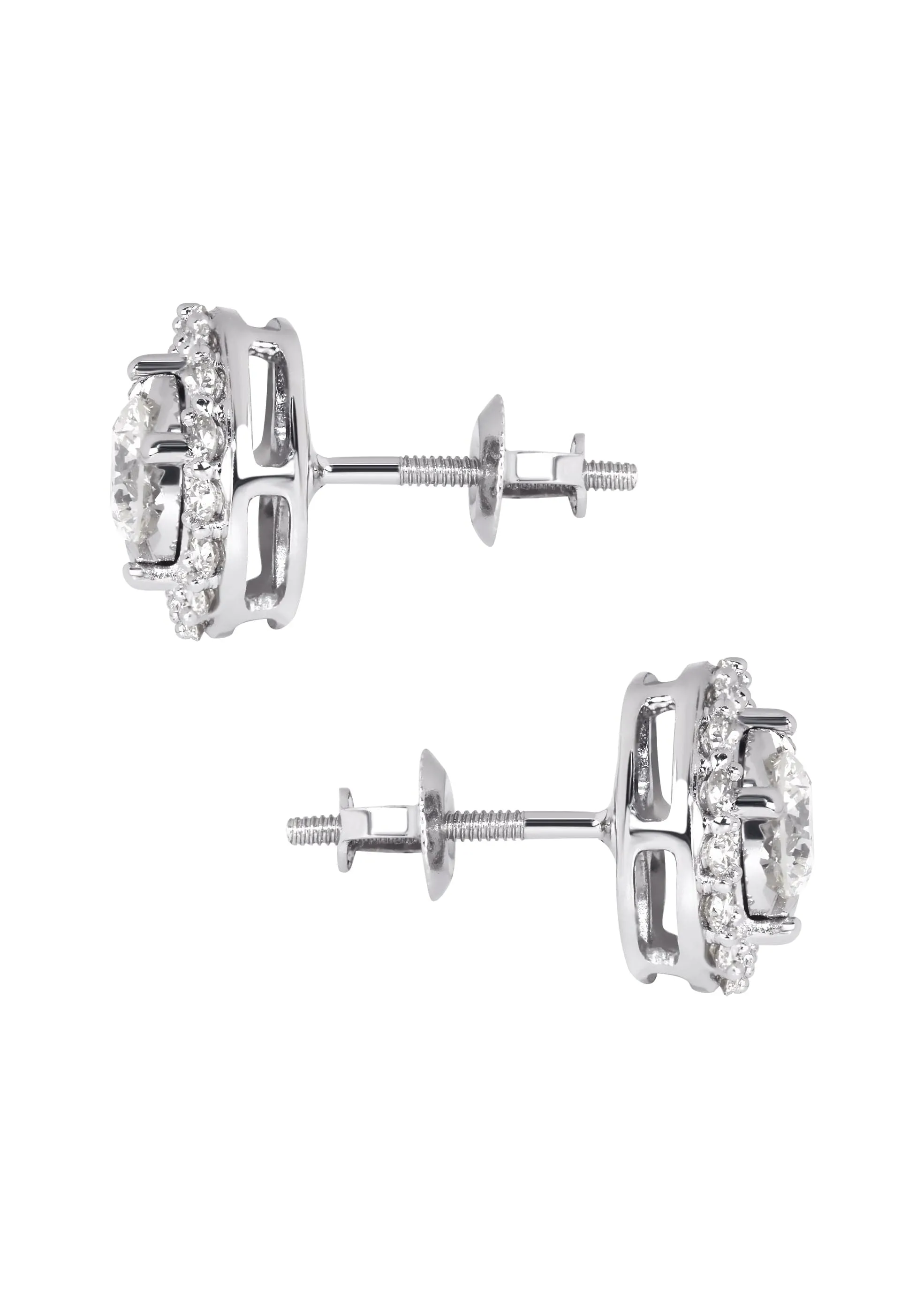 Mens Stud Diamond Earrings | 1.25 Carats 14K White Gold