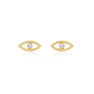 Mini Open Evil Eye Studs with Diamond Center