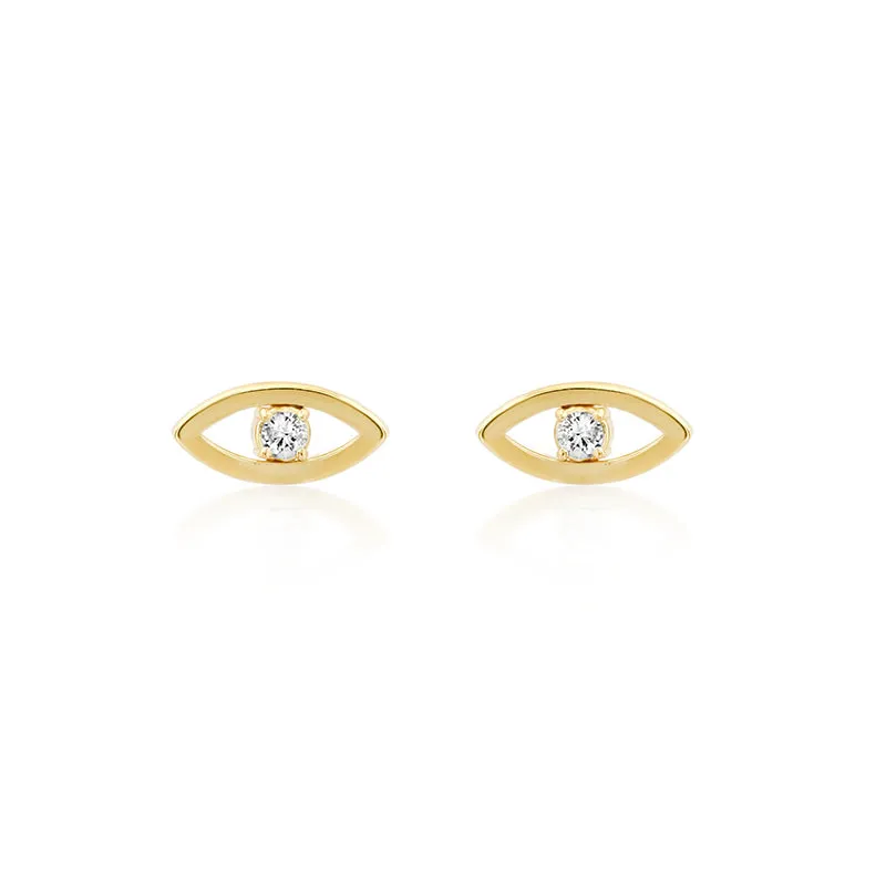 Mini Open Evil Eye Studs with Diamond Center