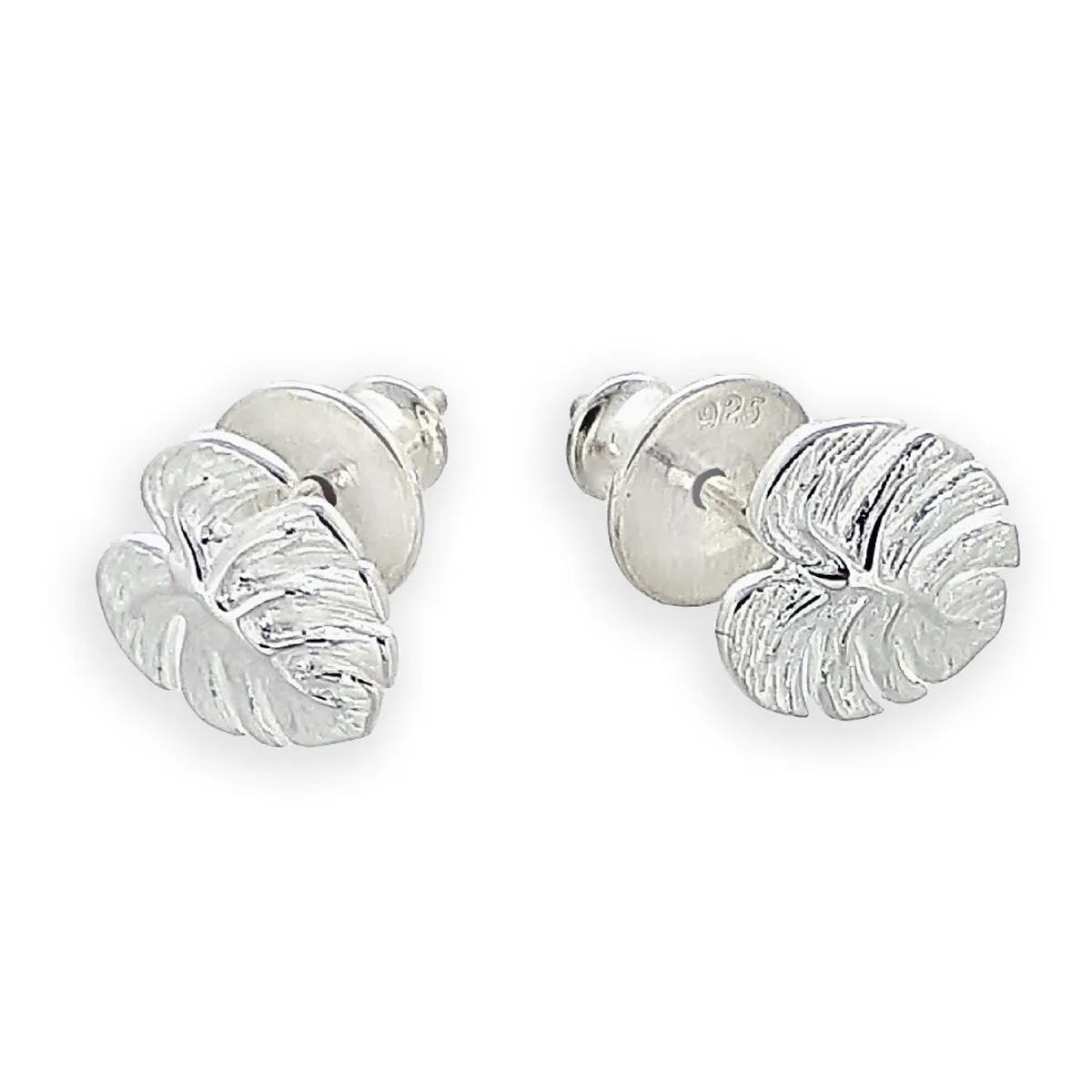 Monstera Palm Leaf Silver Stud Earrings